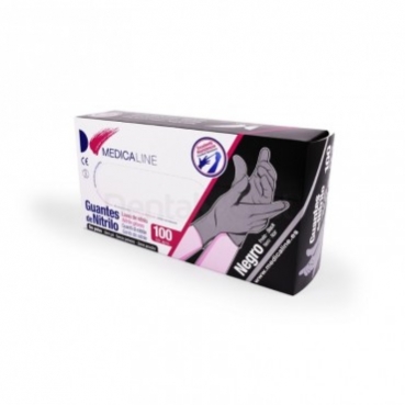 GUANTES MEDICALINE NITRILO NEGRO MED. 100u.